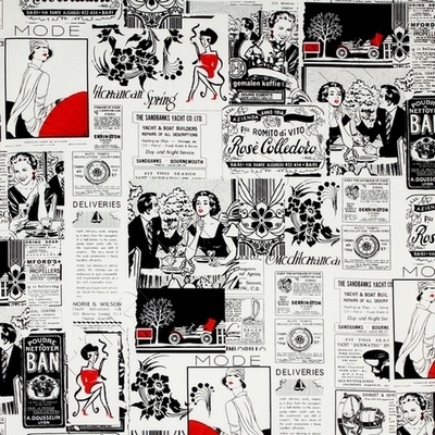 Ткань 100% хлопок - Газета о моде с красным, 45х55 см