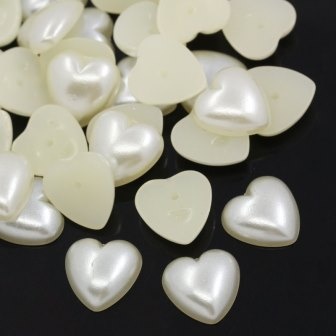 Серце, імітація перлинок, 12x12 мм, колір білий, 10 шт.