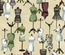 Ткань 100% хлопок - Манекены зеленые на кремовом, 45х55 см