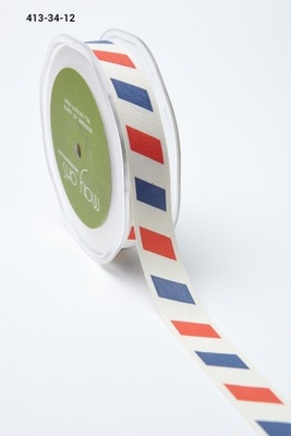 Бавовняна принтована стрічка т May Arts - Ivory canvas - червона, синя,біла, ширина - 19 мм, довжина 90 см