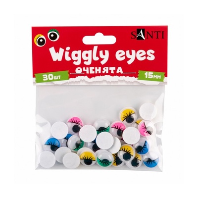 Оченята SANTI самоклейні з віями круглі кольорові 15мм 30 шт.