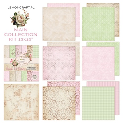 Набір паперу для скрапбукінгу LemonCraft - House of Roses Basic, фонові дизайни, 30x30 см, з бонусом
