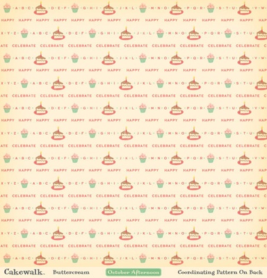 Лист двусторонней скрапбумаги от October Afternoon - “Cakewalk” Collection - Buttercream, 30х30
