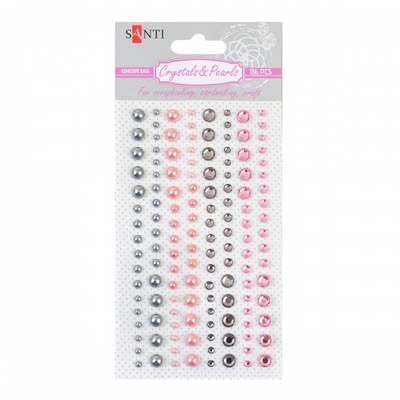 Набір декоративних стразів і перлинок Santi на клейовій основі Pink and gray, 136 шт., ТМ Santi