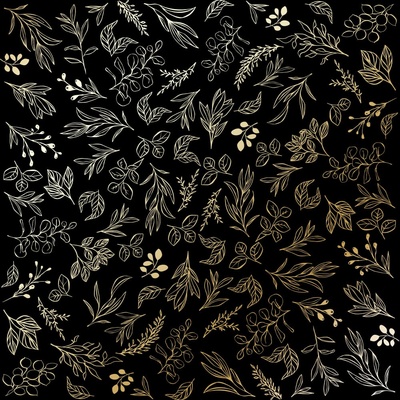 Аркуш одностороннього паперу з фольгуванням, дизайн Golden Branches Black, 30,5см х 30,5см, ТМ Фабрика Декору