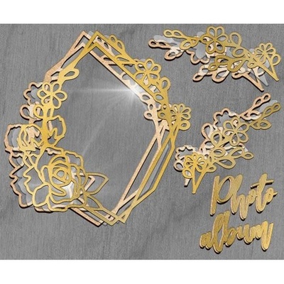 Заготовка мега шейкера Фігурна рамка з літаючим букетом, колір золото, ТМ Фабрика Декору