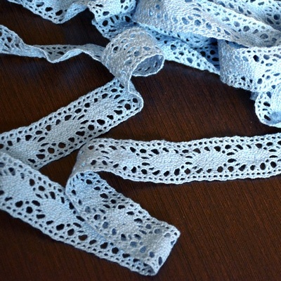 Мереживо бавовняне, в’язане, колір темно-блакитний, ширина 2.8 см, довжина 90 см