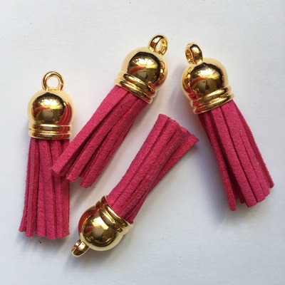 Подвеска - Кисточка из замши с золотым наконечником, 35х10 мм, цвет фуксия