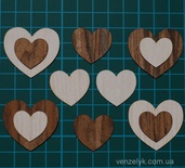 Деревʼяна прикраса від Вензелик - Набір сердечок (шпон. 12шт.), розмір: