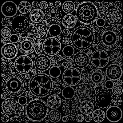 Аркуш одностороннього паперу зі срібним тисненням, дизайн Silver Gears Black, 30,5см х 30,5см, ТМ Фабрика Декору