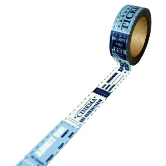 Бумажный скотч на клеевой основе, голубой с текстом, 15мм х 10м