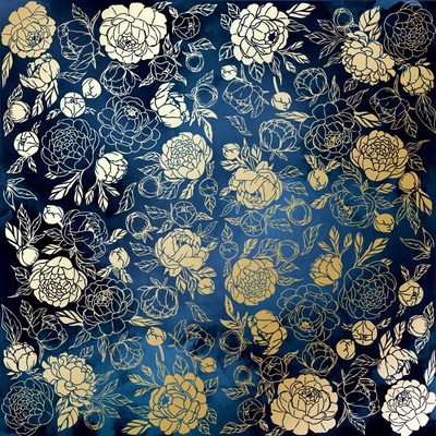 Аркуш одностороннього паперу з фольгуваннями, дизайн Golden Peony Passion Night garden, 30,5смx30,5см, TМ Фабрика Декору