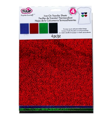 Набір термотрансферних плит Tulip® Fashion Glitter® Shimmer Transfer Sheets, 22х28 см, червоний, синій, зелений, чорний, 4 аркуші