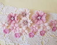 Набір квітів з тканини,рожевий, 1,5 см - 4 см, 15шт.