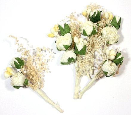 Декоративний букетик з трояндами, колір білий, 4 см, 6 шт.