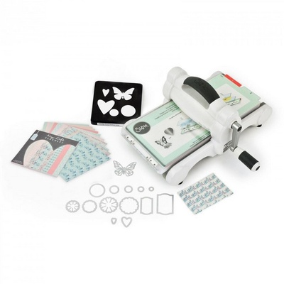 Машинка для вырубки и тиснения Sizzix Big Shot Machine White & Gray, бело-серая (с платформой и пластинами, набором кардстока и отрезом ткани MLH), стартовый набор 