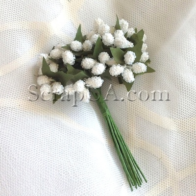 Гілки з напівпрозорими маленькими ягідками, колір білий, 1 пучок з 12 штук