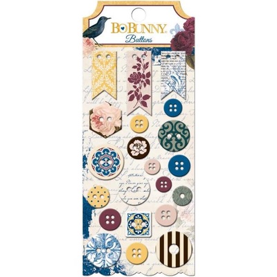 Набор пуговиц BoBunny - Rose Cafe - Plastic & Chipboard, 21 шт