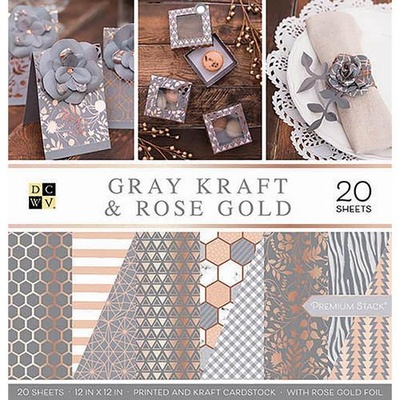 Набор бумаги DCWV - Gray Kraft and Rose Gold, 30х30 см, 20 листов