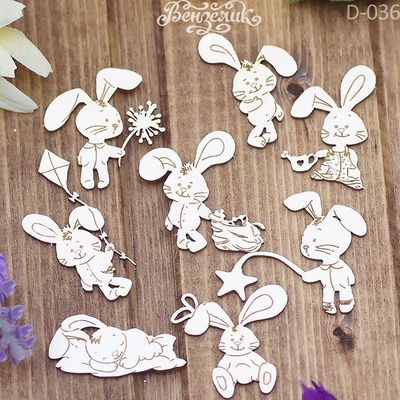 Чипборд от Вензелик - Набор зайчиков, 75*93 мм
