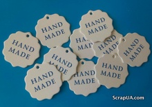 Набір білих тегів "HandMade", 10 шт.: 55x55мм, колір напису на вибір