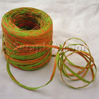 Рафія натуральна, зелений колір з помаранчевим, 1 метр