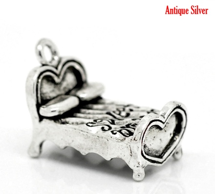 Металлическое украшение/подвеска "Кровать - sweet dreams", 25х15мм античное серебро, 1 шт.