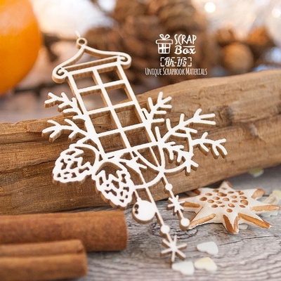 Чипборд ScrapBox - Новорічна композиція з ліхтарем проста Hh-115