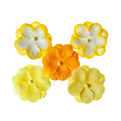 Братки, набор двойных цветов из шелковичной бумаги 5 шт., цвет желтый