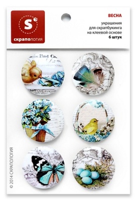 Набір самоклейних фішок для скрапбукінгу "Весна", 6 шт.
