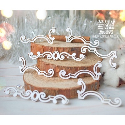 Чипборд ScrapBox - Набір з 5-ти кутиків з двома бордюрами Hw-084