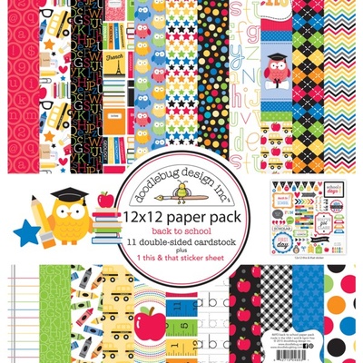 Набор кардстока от Doodlebug Cardstock - back to school, двусторонний, 30,5 x 30,5 см