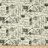 Ткань 100% хлопок - Письма и марки черные на кремовом, 45х55 см