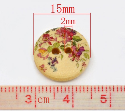 Деревʼяна ґудзик Flower B12760, діаметр 15 мм, 1 шт.