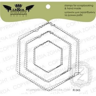 Набор акриловых штампов Lesia Zgharda R043 Рамка-дудлинг шестиугольник прошитый, 3 шт.