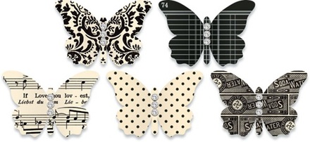 Метелики зі щільного кардстоку з малюнком Jenni Bowlin Embellished Butterflies - Black, 5шт.ук, чорний колір
