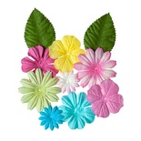 Набір квітів з листочками із шовковичного паперу 10 шт., пастельні