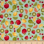 Тканина 100% бавовна - Фрукти на блакитному, 36x55см
