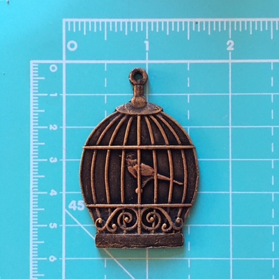 Пластикова прикраса "Пташка в клітці" під античне золото від E.В.A., 5,5x3,7см, 1 шт.