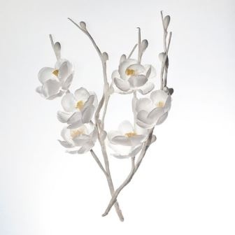 Цветы вишни на веточке, тканевые, белые, 2 шт.