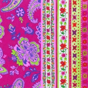 Серветка для декупажу "Квіти і візерунки", колір фону: рожевий, розмір: 33x33 см