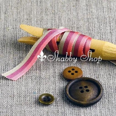 Стрічка American Crafts у рожеву, бузкову, бежеву смужки, ширина 9,5мм, 90 см