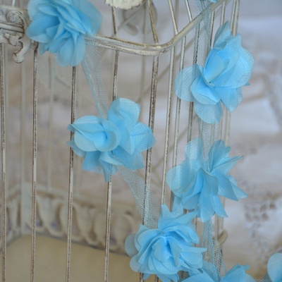 Стрічка з квіточками із шифону, колір блакитний, 6 цвіт