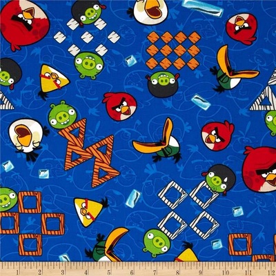Тканина 100% бавовна - Angry Birds на синій, 45x55см