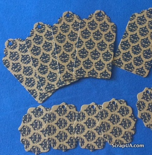 Набір тегів з крафту-картону з синіми принтом "Дамаск", 300 г/м², 10 штук, 85x45м і 55x45м