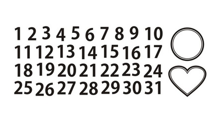 Акриловый штам  N025 Цифры 1-31, размер 6,7х2,4 см