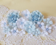 Набір квітів з тканини, світло-блакитний, 1,5 см - 5 см(18 шт.)