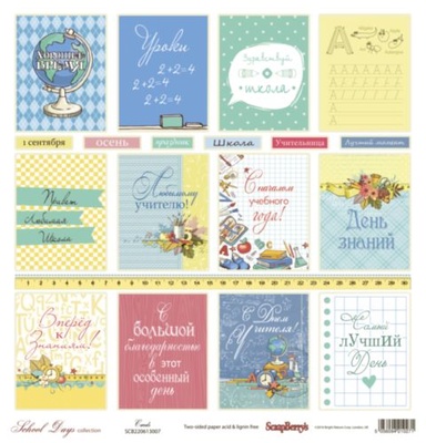 Бумага для скрапбукинга от Scrapberry's - Школа -Карточки, 30,5х30,5 см, 190 гр/м, двусторонняя, 1 лист