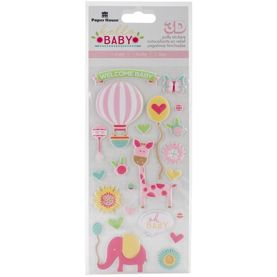 Наліпки від Paper House - Hello Baby Puffy Stickers - Pink 7,6x16,House0 см