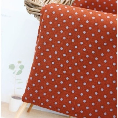 Цветной хлопок в горошек, р-р горошка 3 мм - кирпично-коричневый в приглушенно-сиреневый горох, размер:45х55см